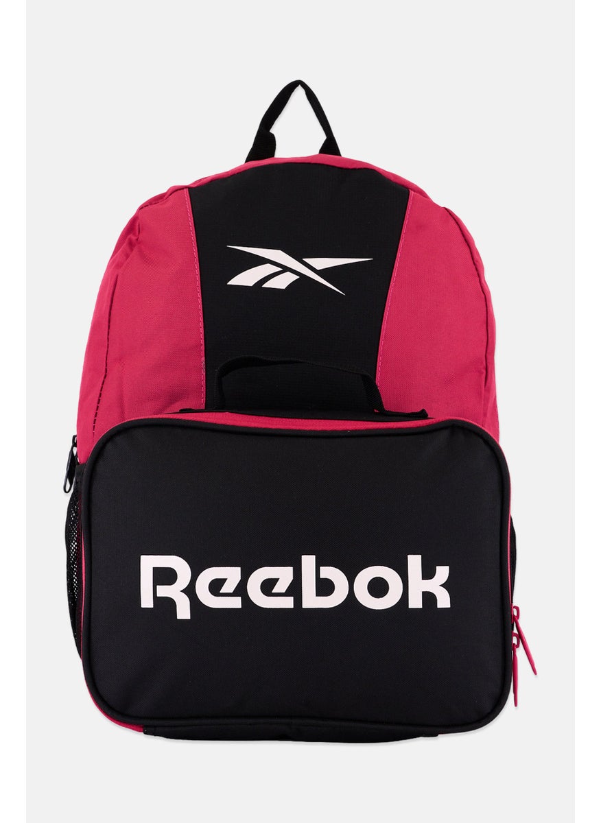 Kids Girl Brand Logo Backpack And Lunch Bag 41 H x 29 L x 8 W cm , Black/Pink