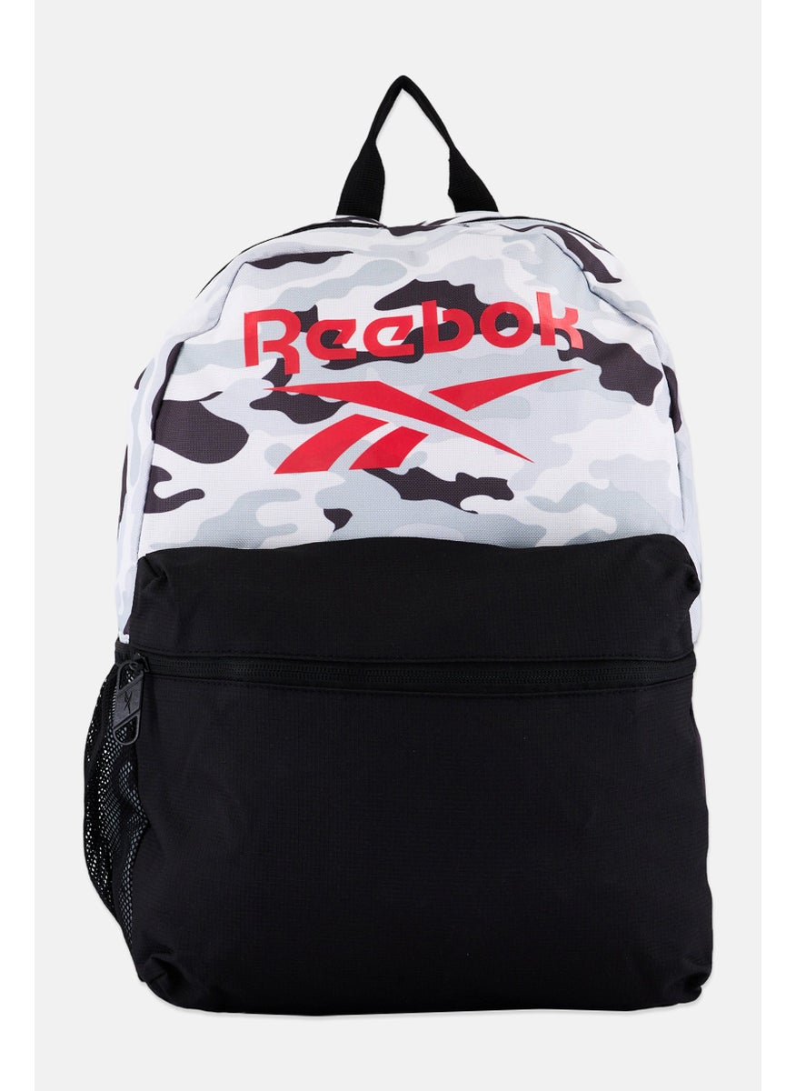 Men Brand Logo Backpack 41 H x 28 L x 12 W cm, Black/Grey