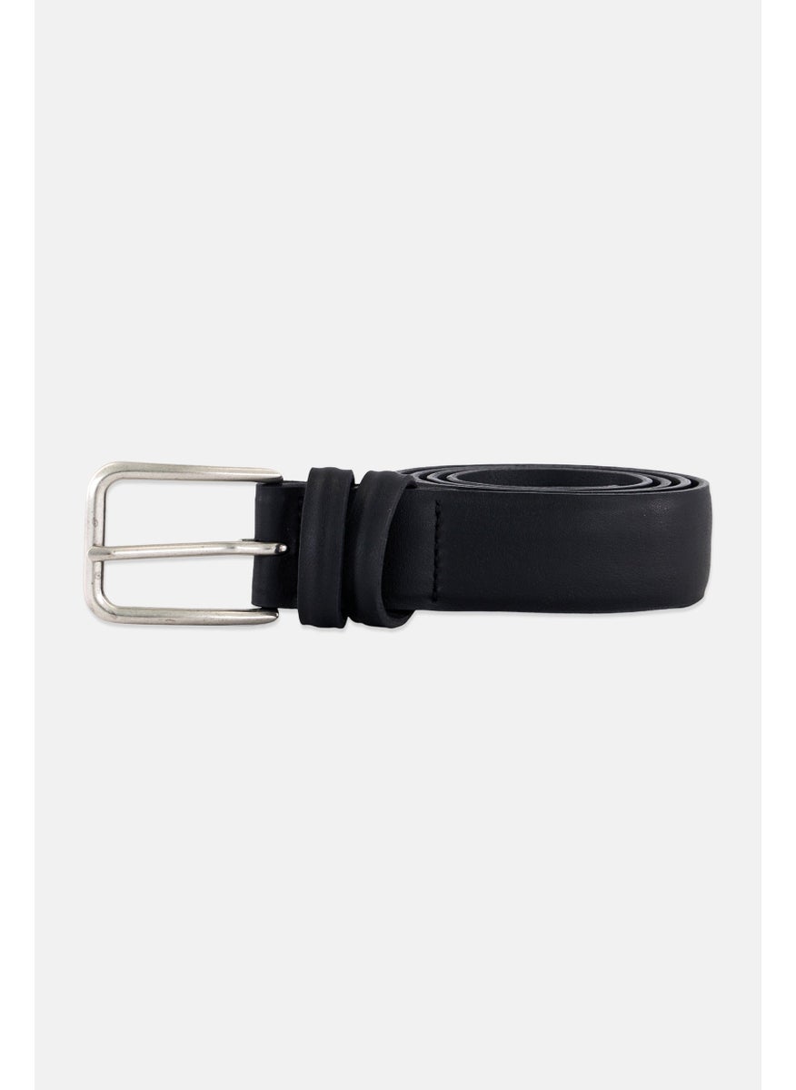 Men Plain Leather Belt, Black