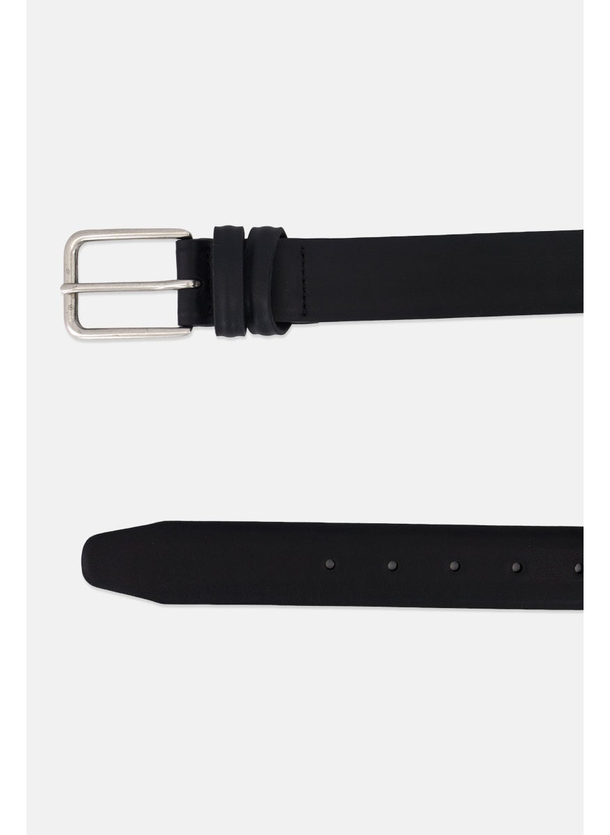 Men Plain Leather Belt, Black