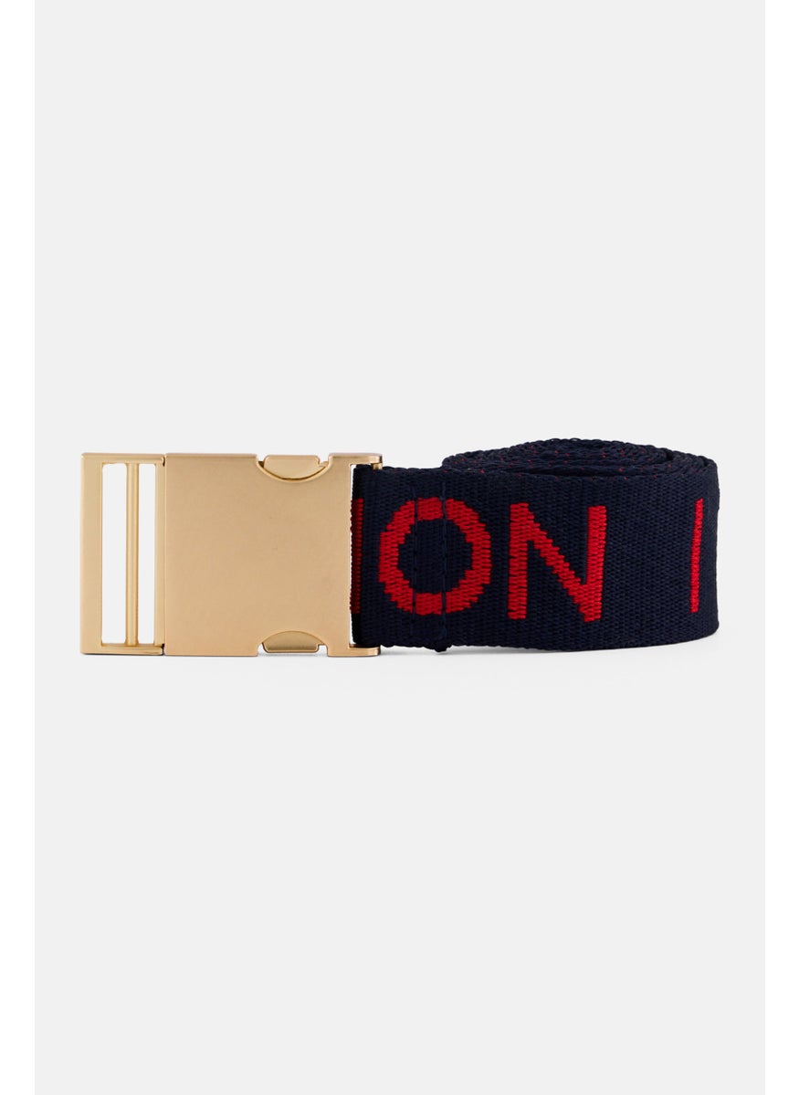 Men Textured Buckle Belt, Navy