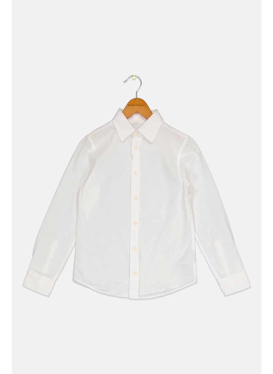 Kids Boy Long Sleeves Solid Casual Shirts, White