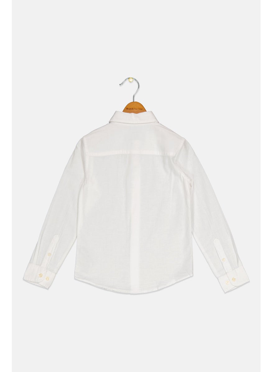 Kids Boy Long Sleeves Solid Casual Shirts, White