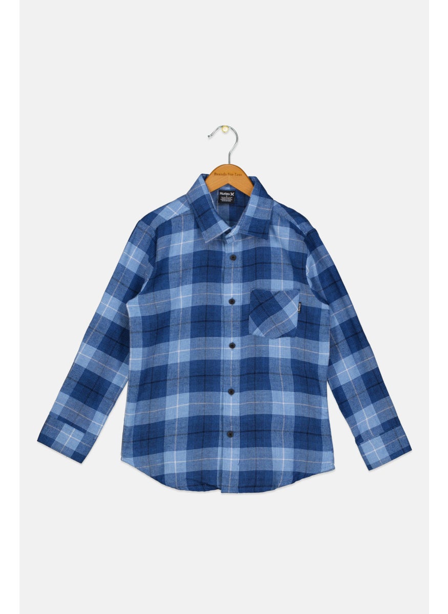 Kids Boy Checkered Long Sleeve Casual Shirt, Blue/White