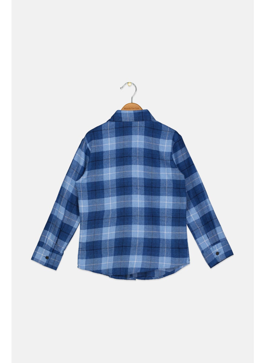 Kids Boy Checkered Long Sleeve Casual Shirt, Blue/White
