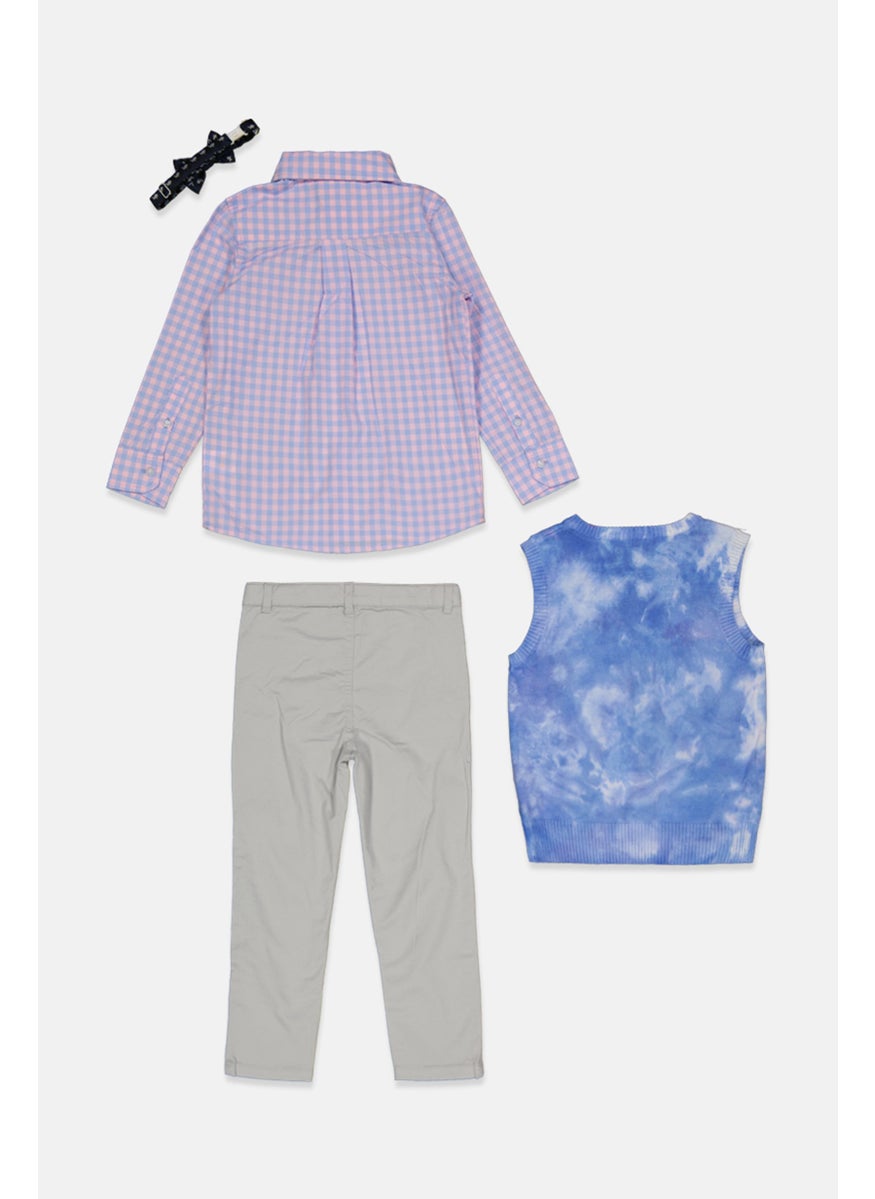 Kids Boy 4 Piece Shirt And Pants With Vest And Bow Tie Set, Multicolor