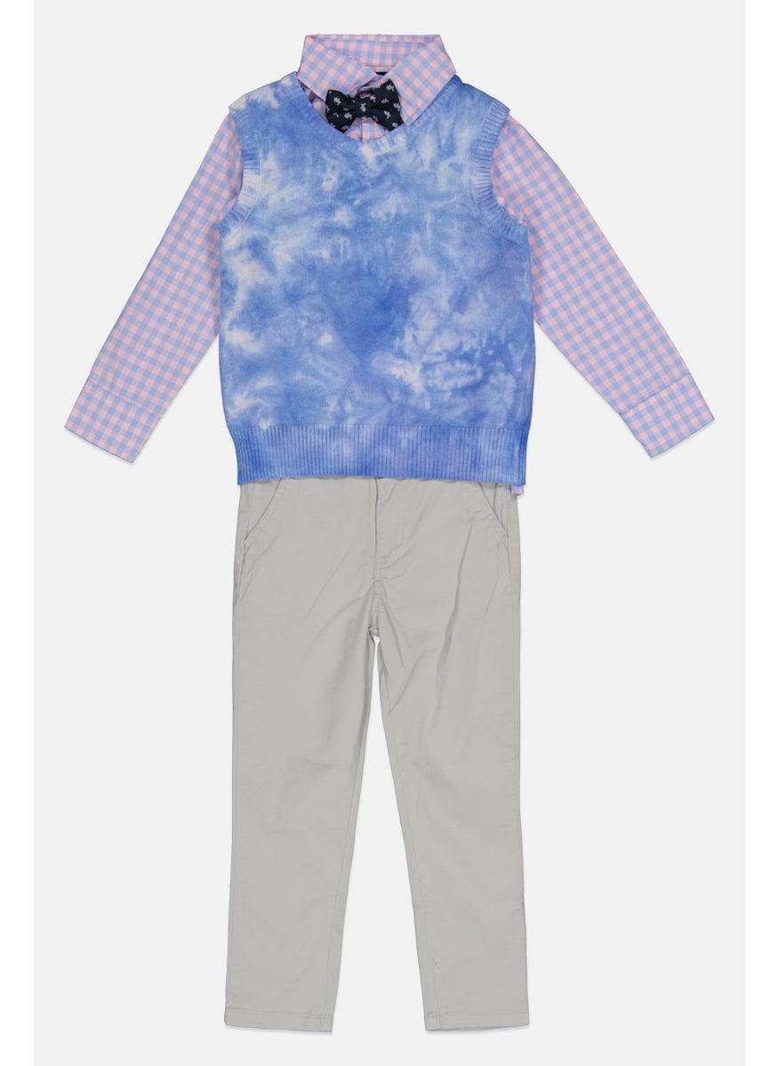 Kids Boy 4 Piece Shirt And Pants With Vest And Bow Tie Set, Multicolor