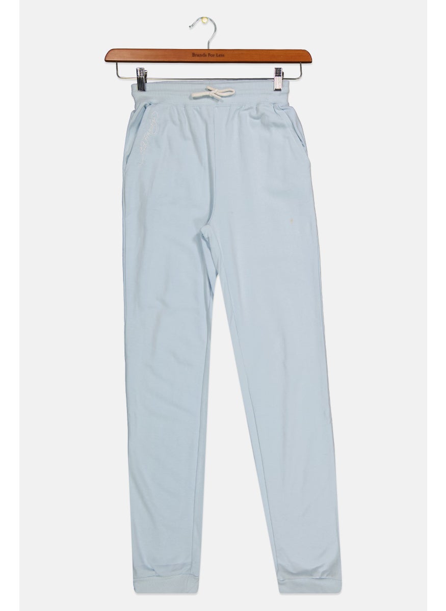 Kids Boy Embroidered Logo Drawstring Jogger Pants, Light Blue