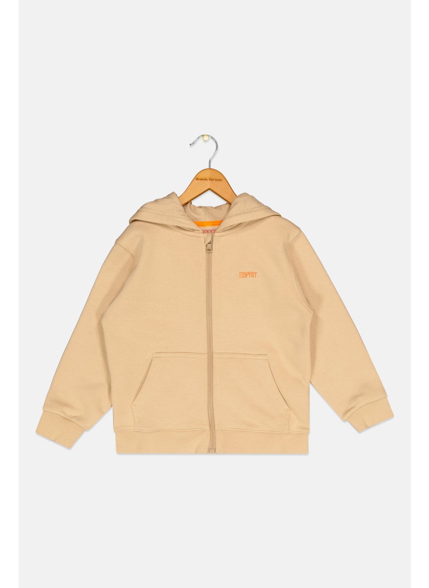 Kids Boy Embriodered Logo Hoodies, Light Tan