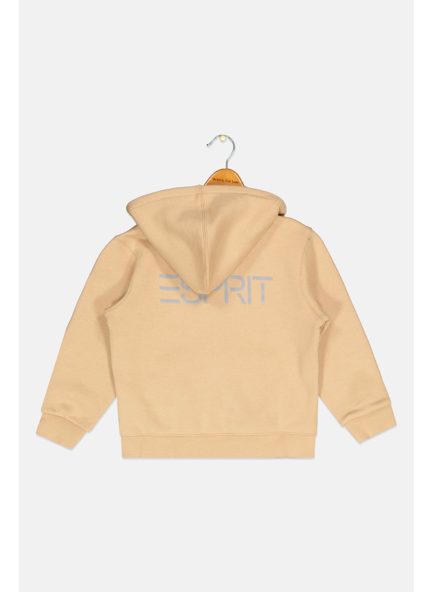 Kids Boy Embriodered Logo Hoodies, Light Tan