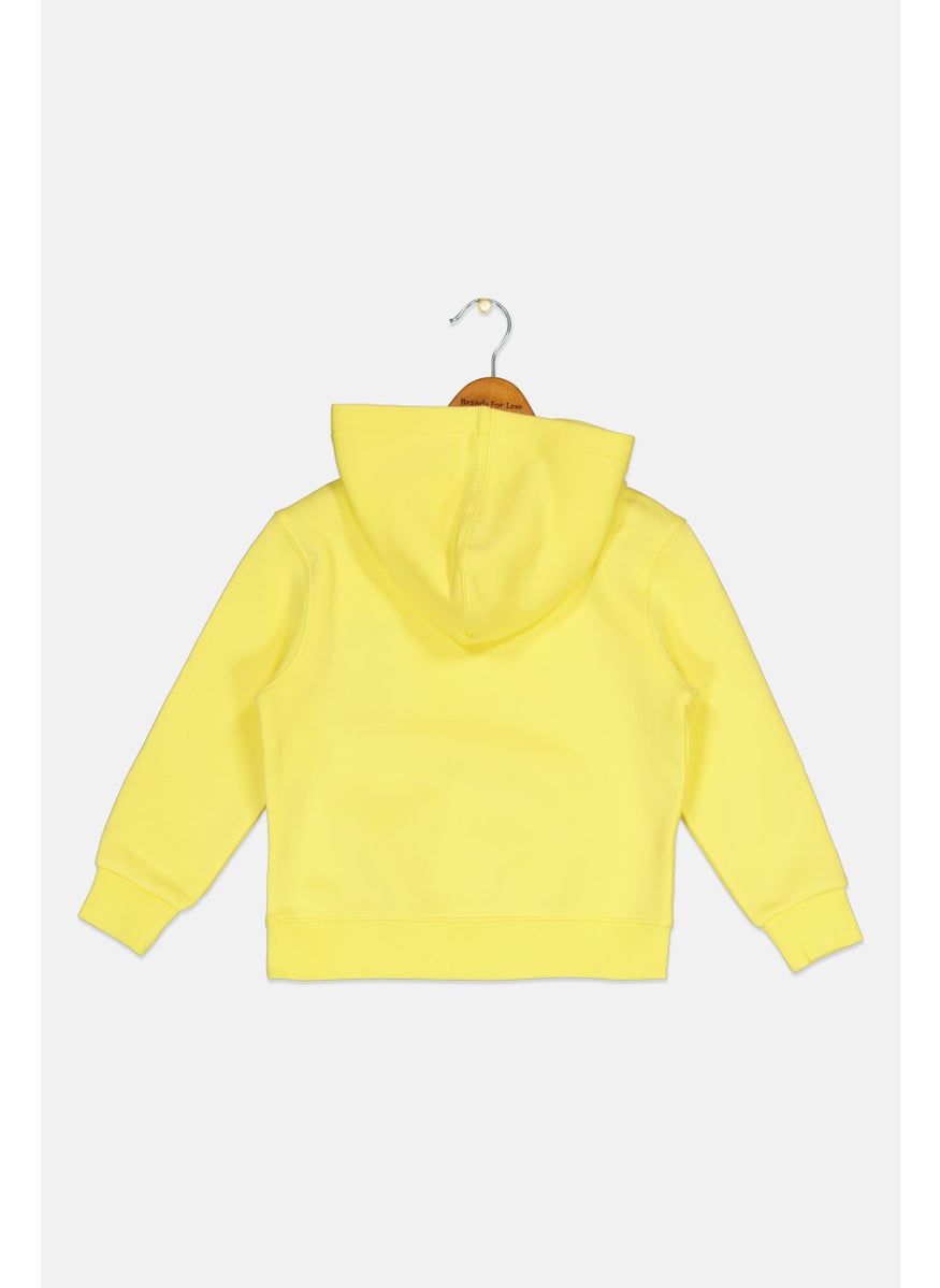 Kids Boy Long Sleeves Graphic Print Hooded Sweatshirts, Yellow