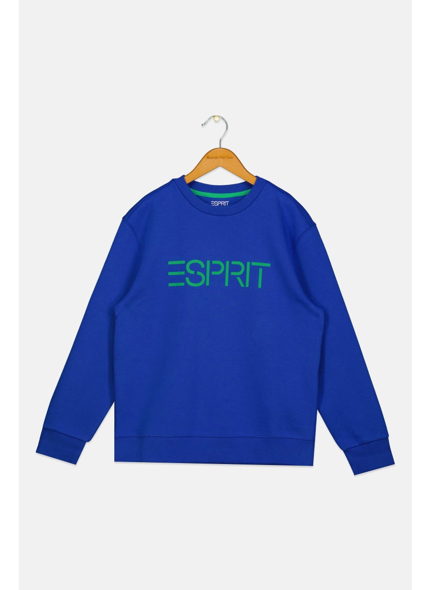 Kids Boy Long Sleeves Brand Logo Sweatshirt, Dark Blue
