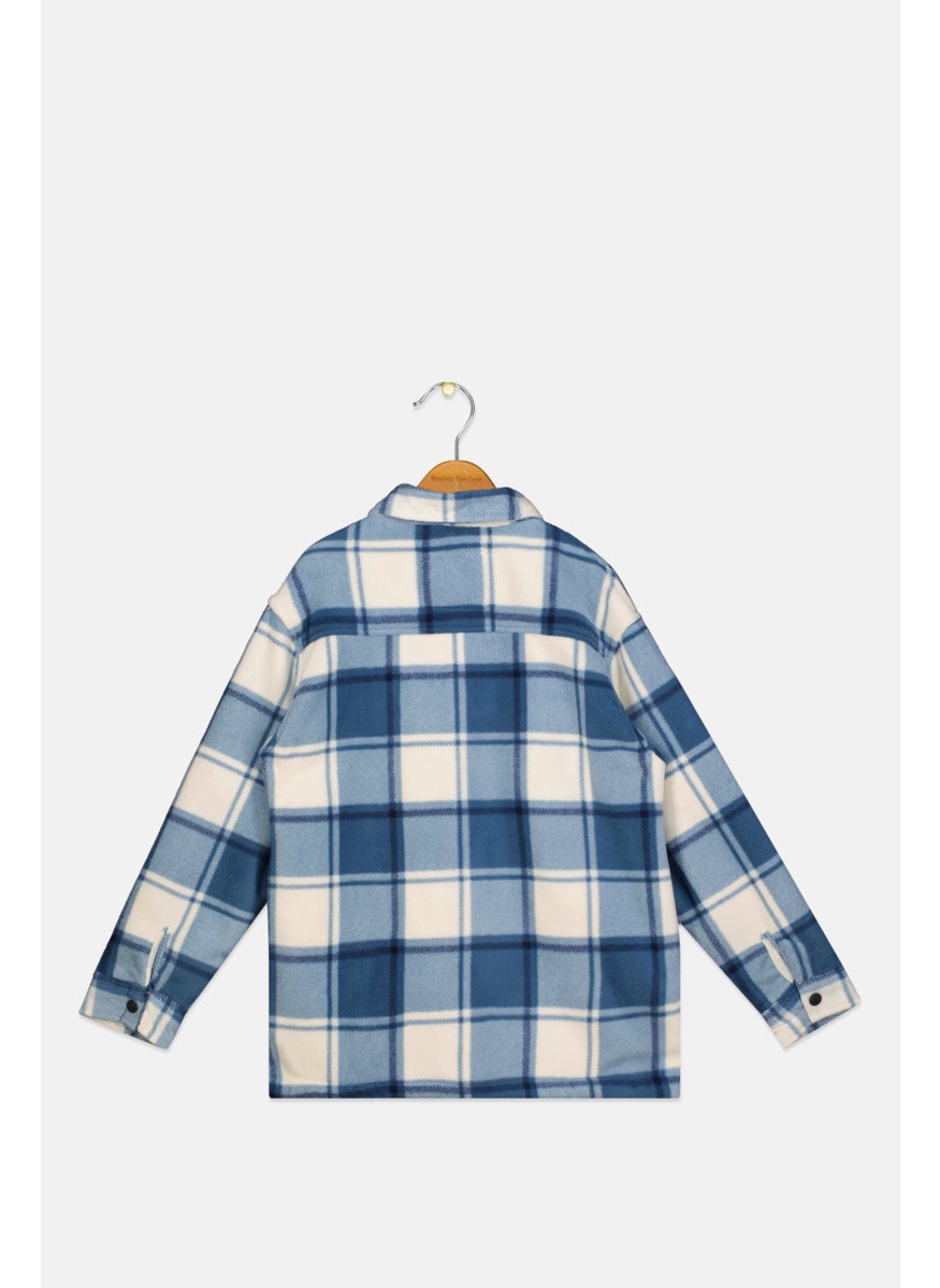 Kids Boy Long Sleeve Plaid Shirt Jacket, Slate Blue