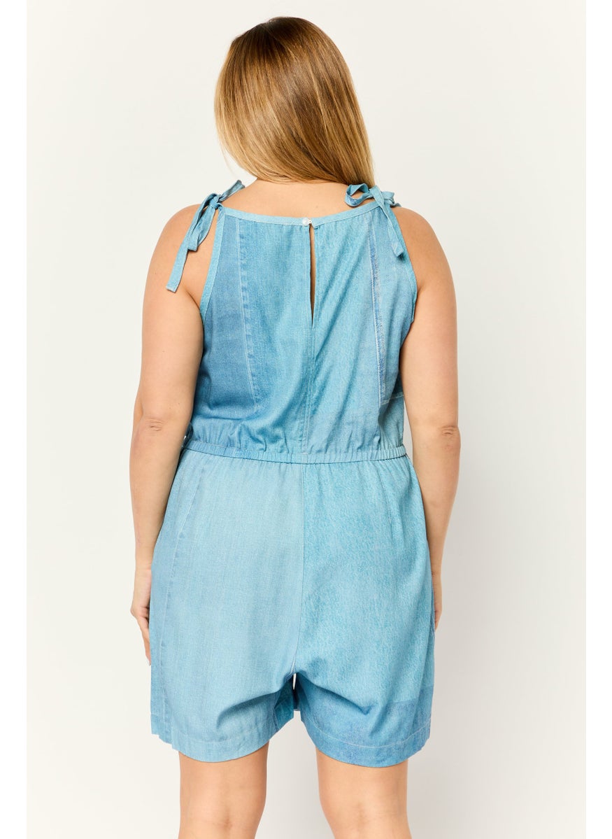 Women Washed Sleeveless Jumpsuit, Blue