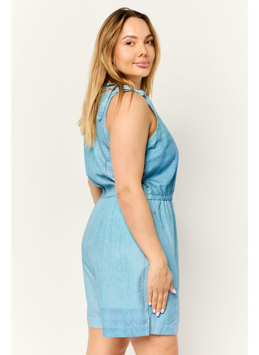 Women Washed Sleeveless Jumpsuit, Blue
