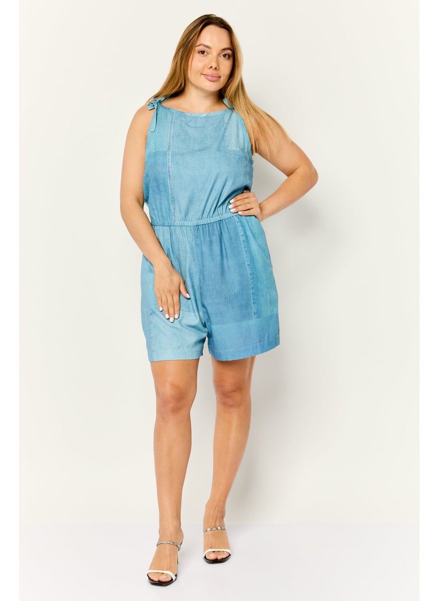 Women Washed Sleeveless Jumpsuit, Blue