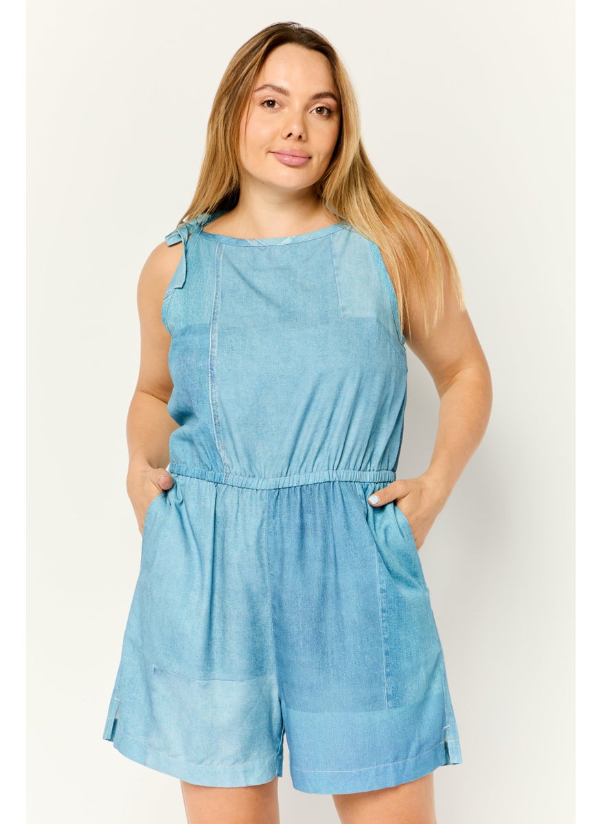Women Washed Sleeveless Jumpsuit, Blue