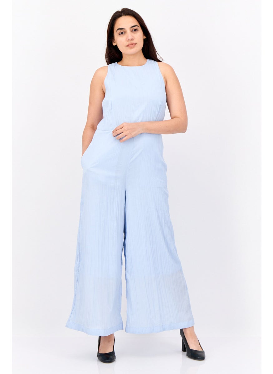 Women Plain Sleeveless Jumpsuits, Light Blue