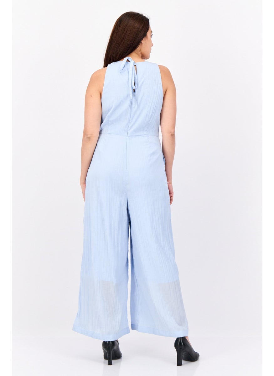 Women Plain Sleeveless Jumpsuits, Light Blue