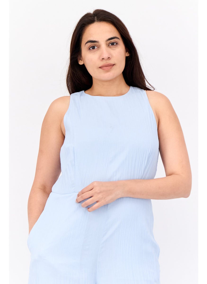 Women Plain Sleeveless Jumpsuits, Light Blue