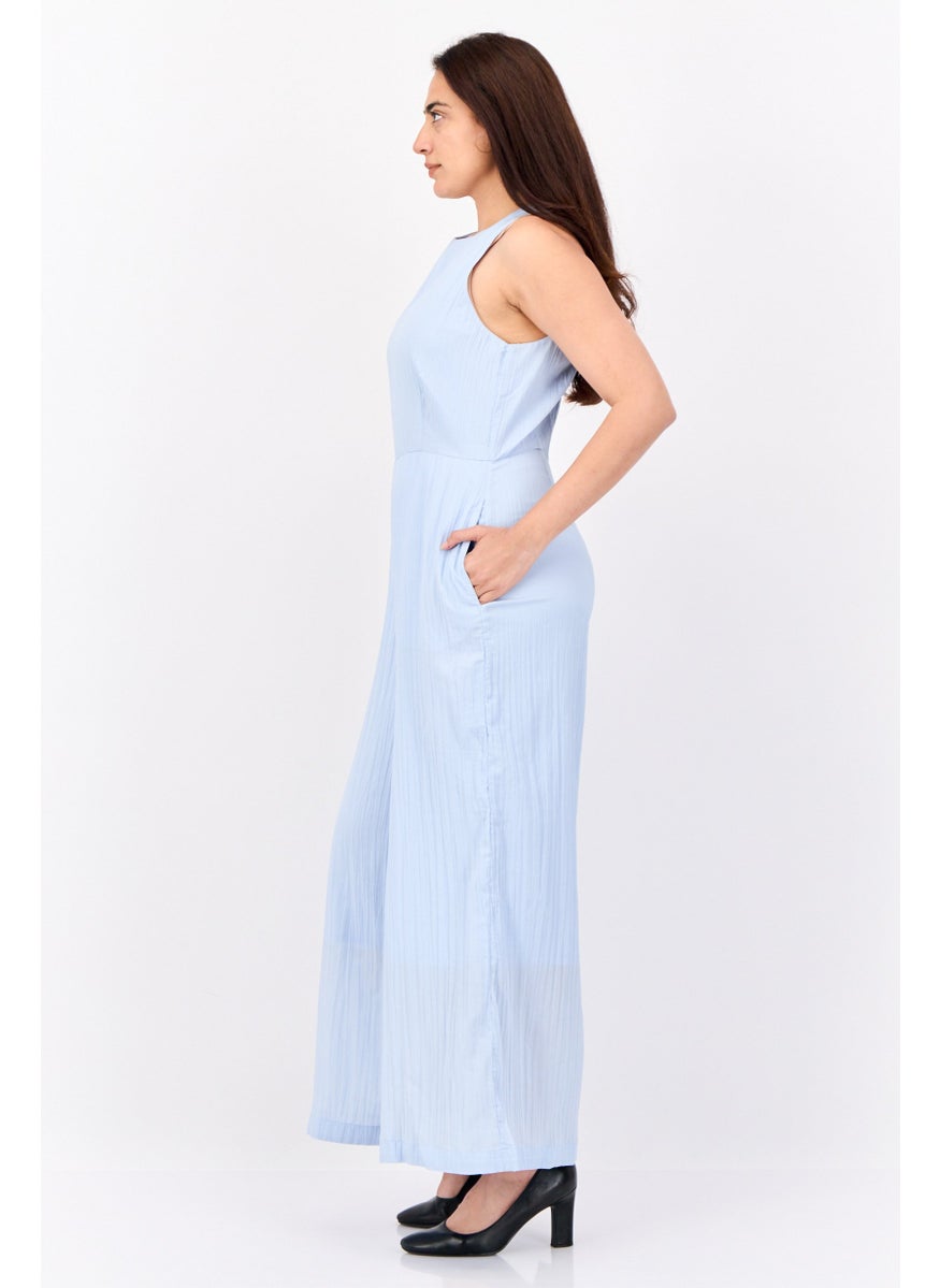 Women Plain Sleeveless Jumpsuits, Light Blue