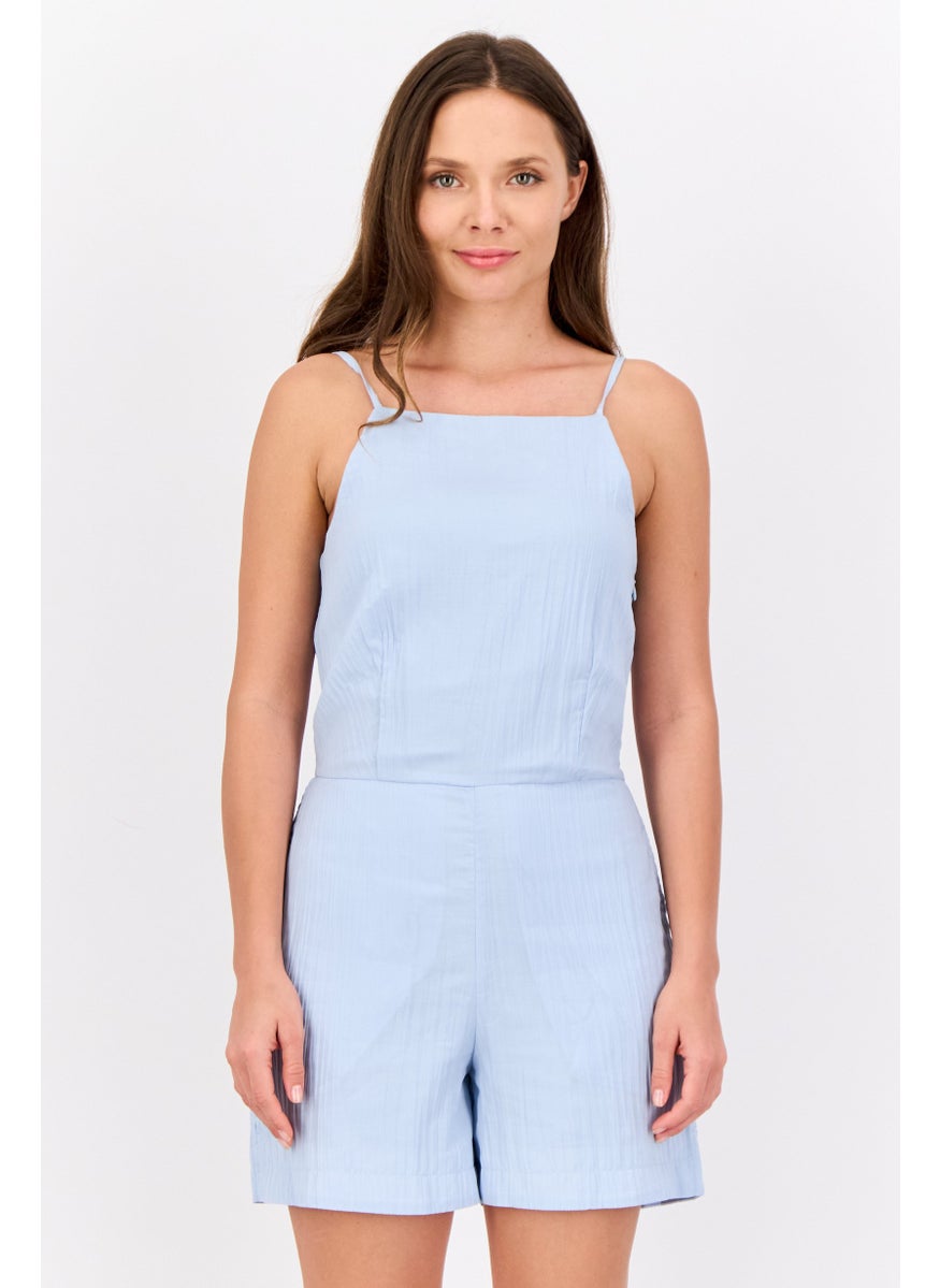 Women Plain Sleeveless Playsuits, Light Blue
