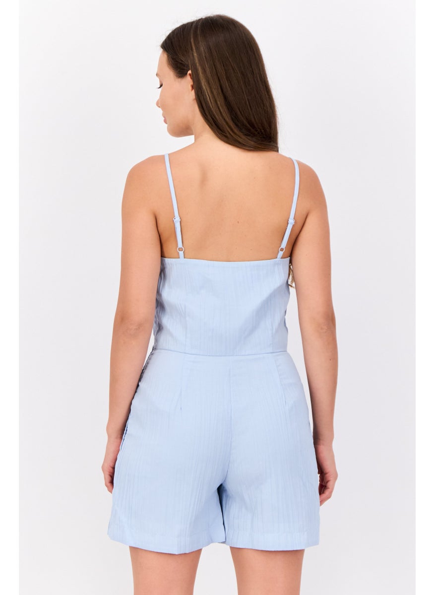 Women Plain Sleeveless Playsuits, Light Blue