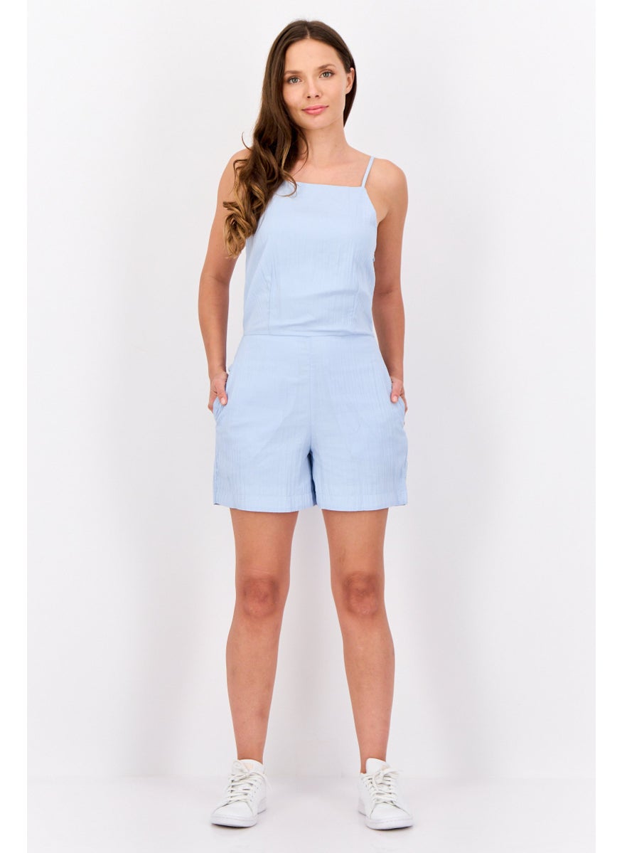 Women Plain Sleeveless Playsuits, Light Blue
