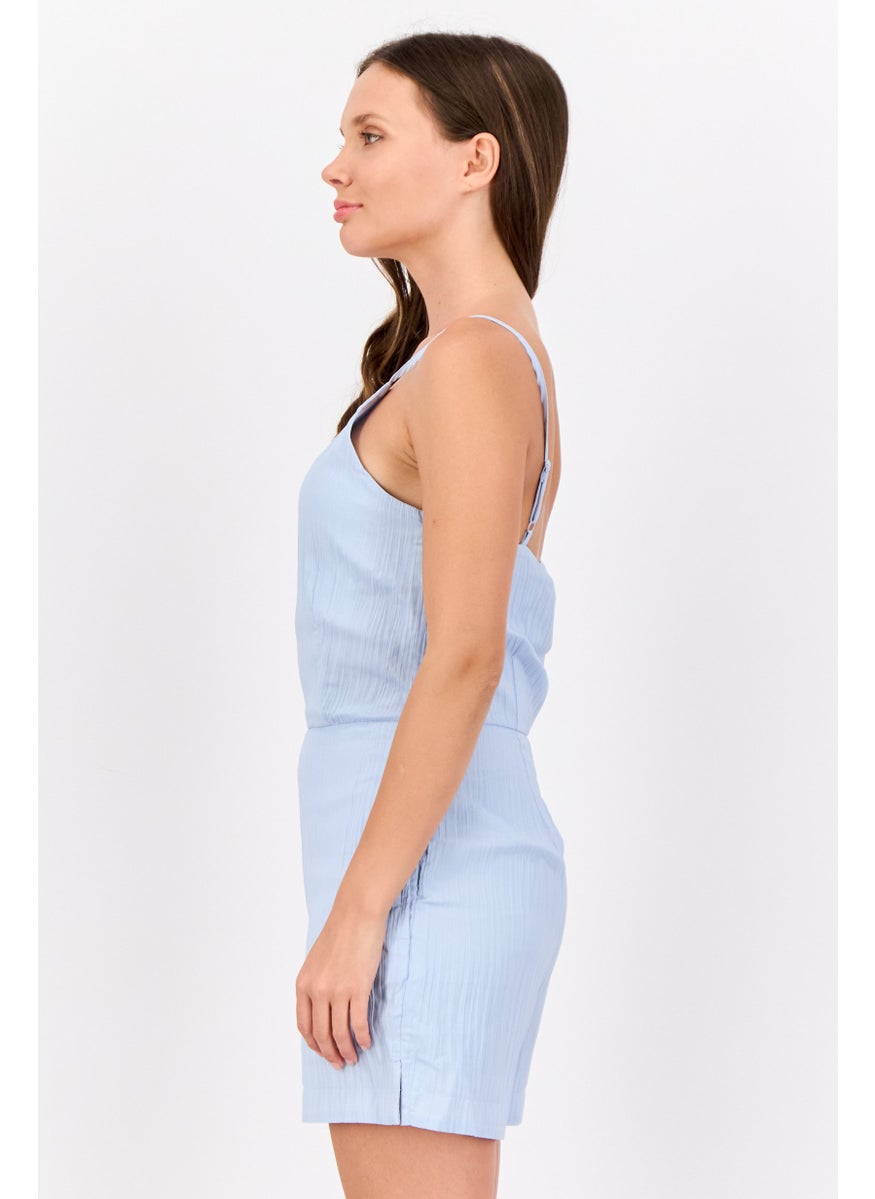 Women Plain Sleeveless Playsuits, Light Blue