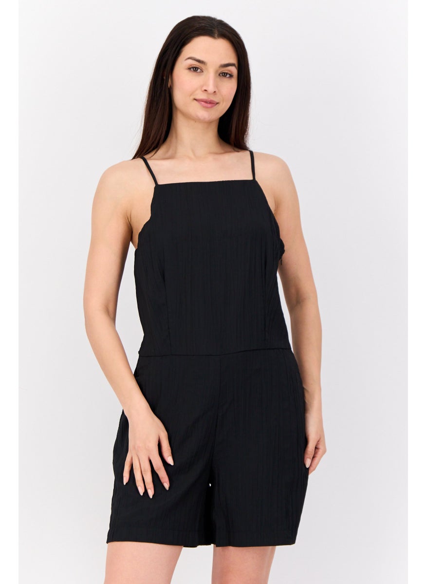 Women Plain Sleeveless Playsuits, Black