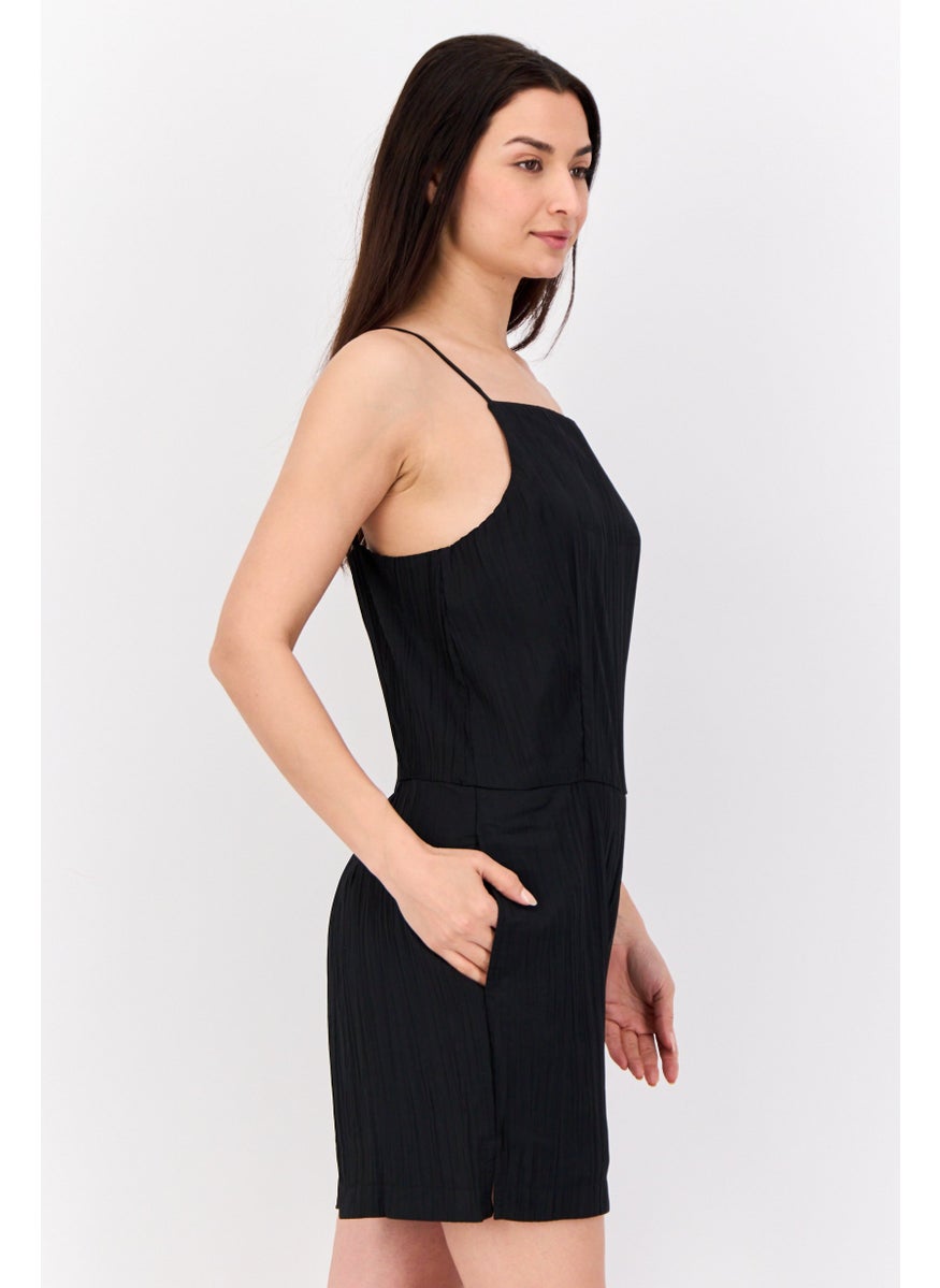 Women Plain Sleeveless Playsuits, Black