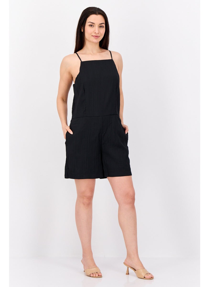 Women Plain Sleeveless Playsuits, Black