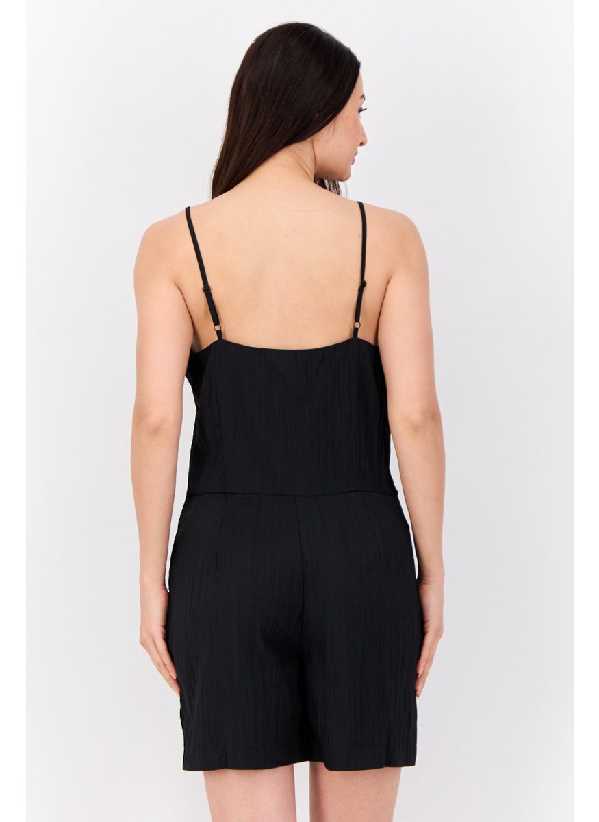 Women Plain Sleeveless Playsuits, Black