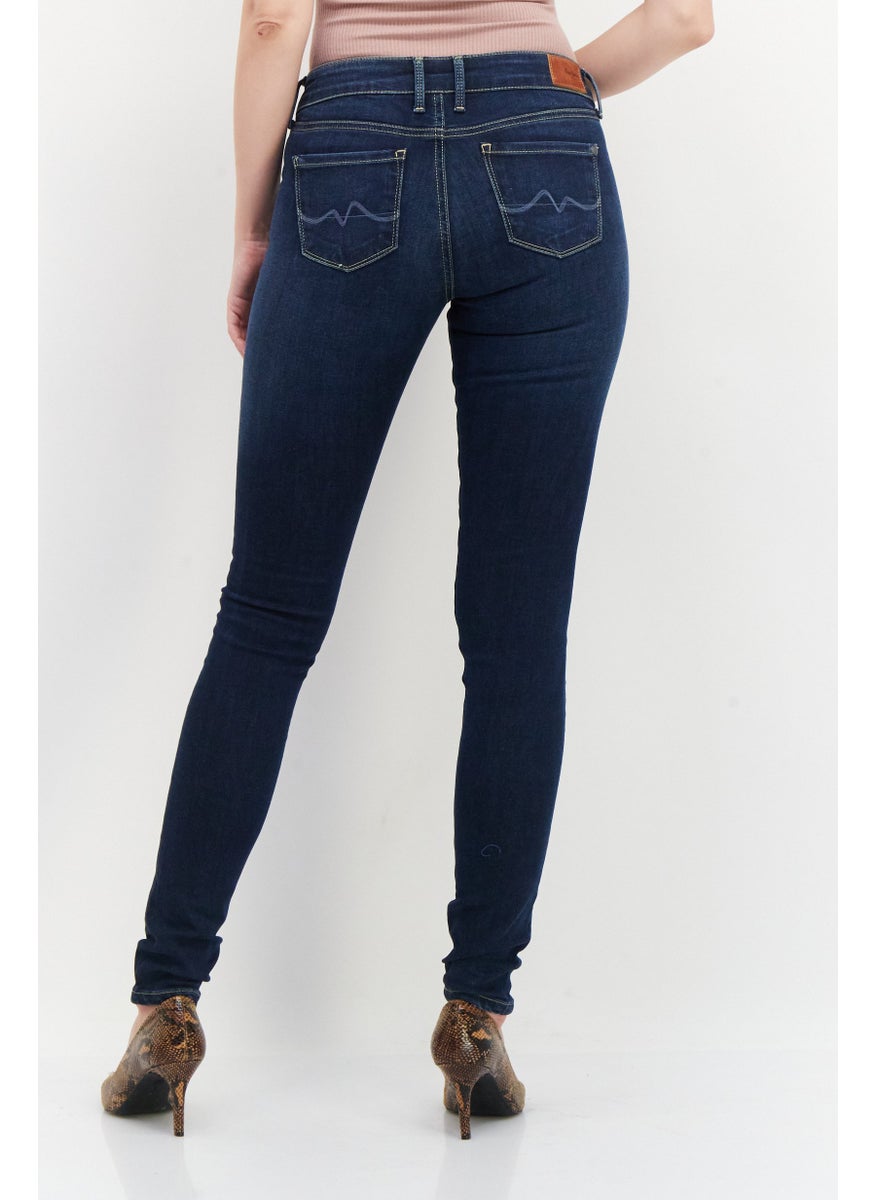 Women Regular Fit Slim Leg Washed Stretchable Jeans, Navy