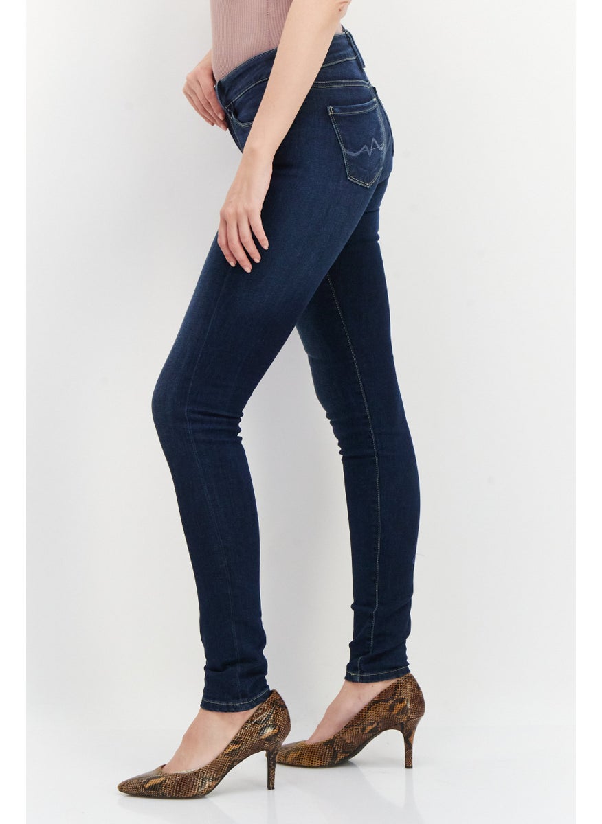 Women Regular Fit Slim Leg Washed Stretchable Jeans, Navy
