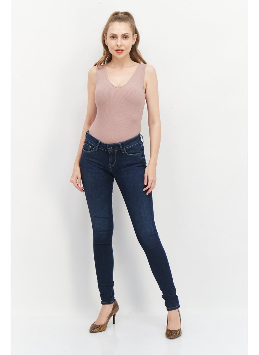 Women Regular Fit Slim Leg Washed Stretchable Jeans, Navy