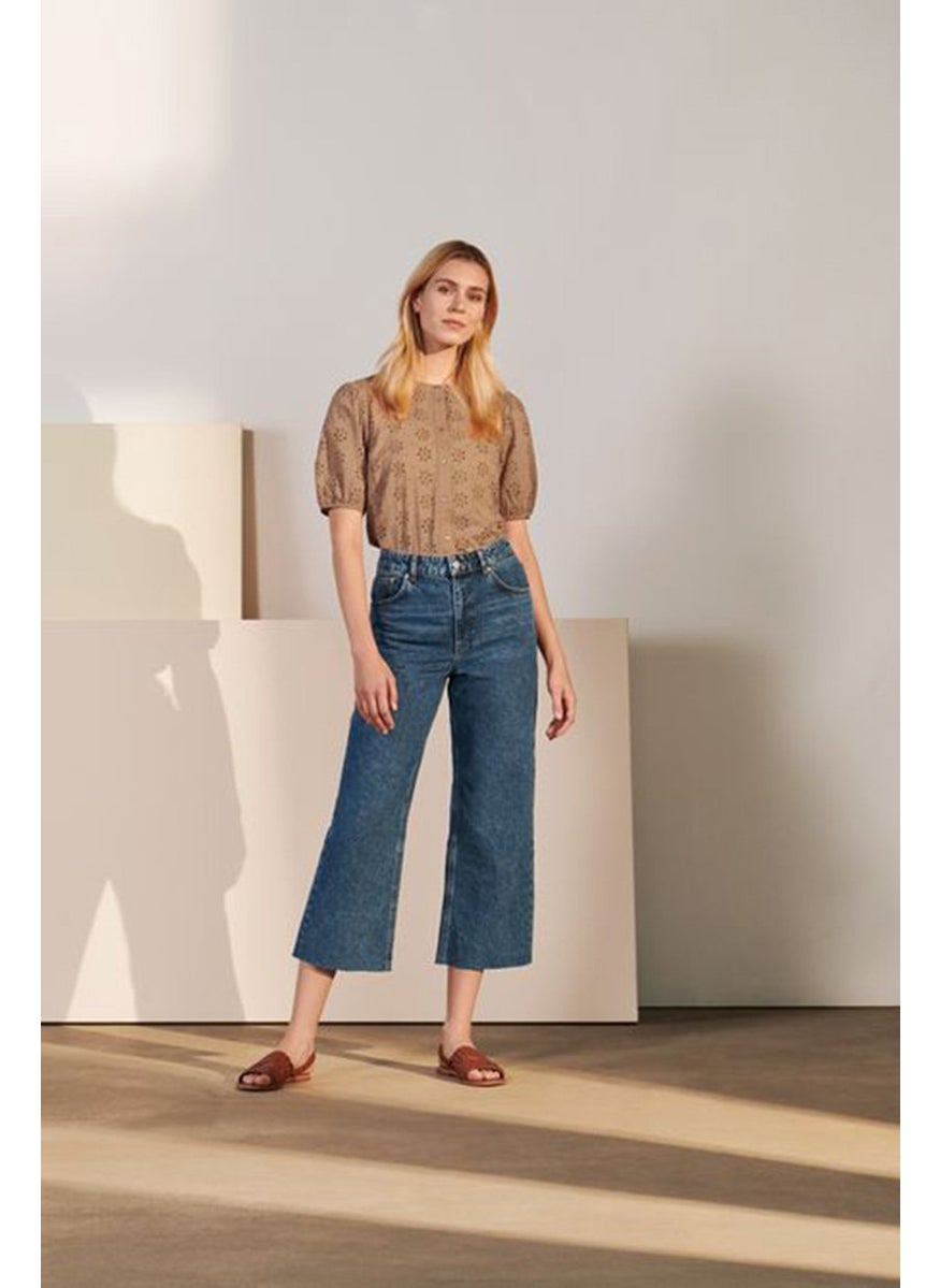Women Regular Fit Raw Hem No Stretch jeans, Mid Washed Blue