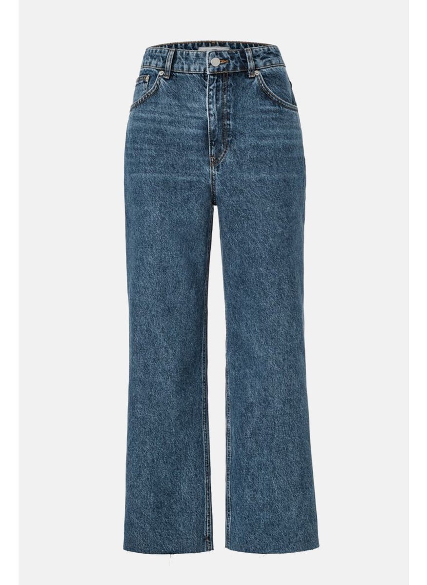 Women Regular Fit Raw Hem No Stretch jeans, Mid Washed Blue