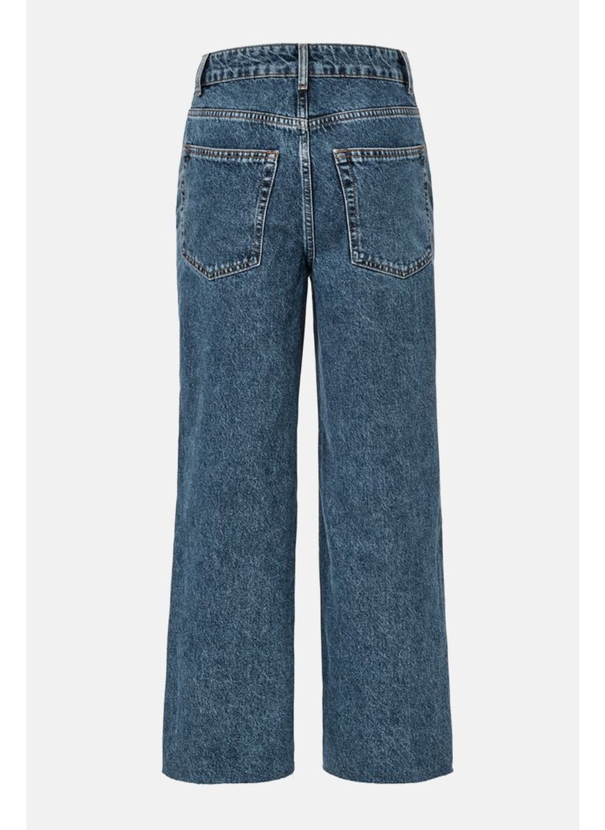 Women Regular Fit Raw Hem No Stretch jeans, Mid Washed Blue