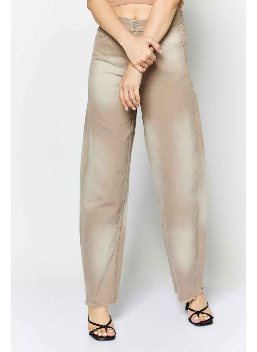 Women Regular Fit High Rise Wide Leg No Stretch Jeans, Beige