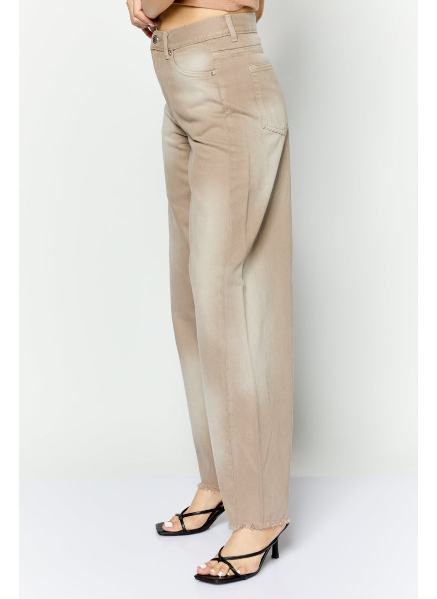 Women Regular Fit High Rise Wide Leg No Stretch Jeans, Beige