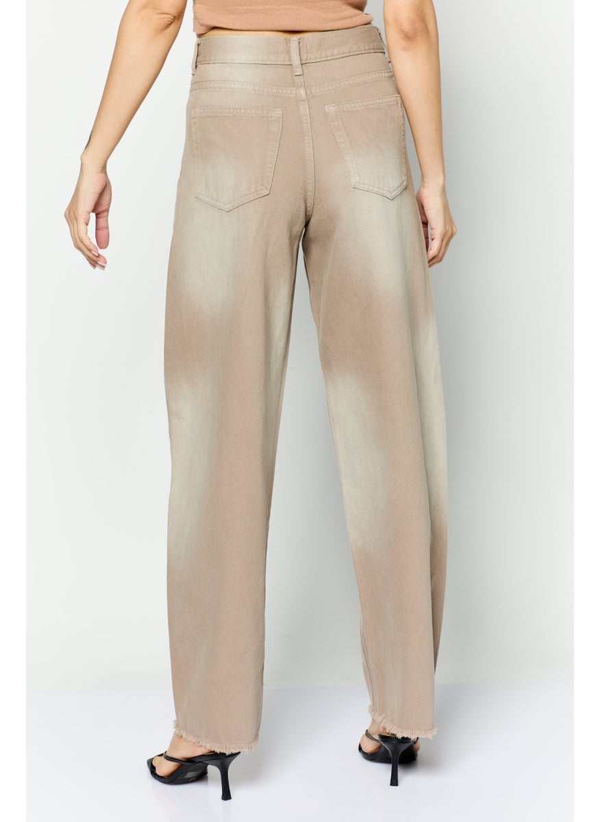 Women Regular Fit High Rise Wide Leg No Stretch Jeans, Beige