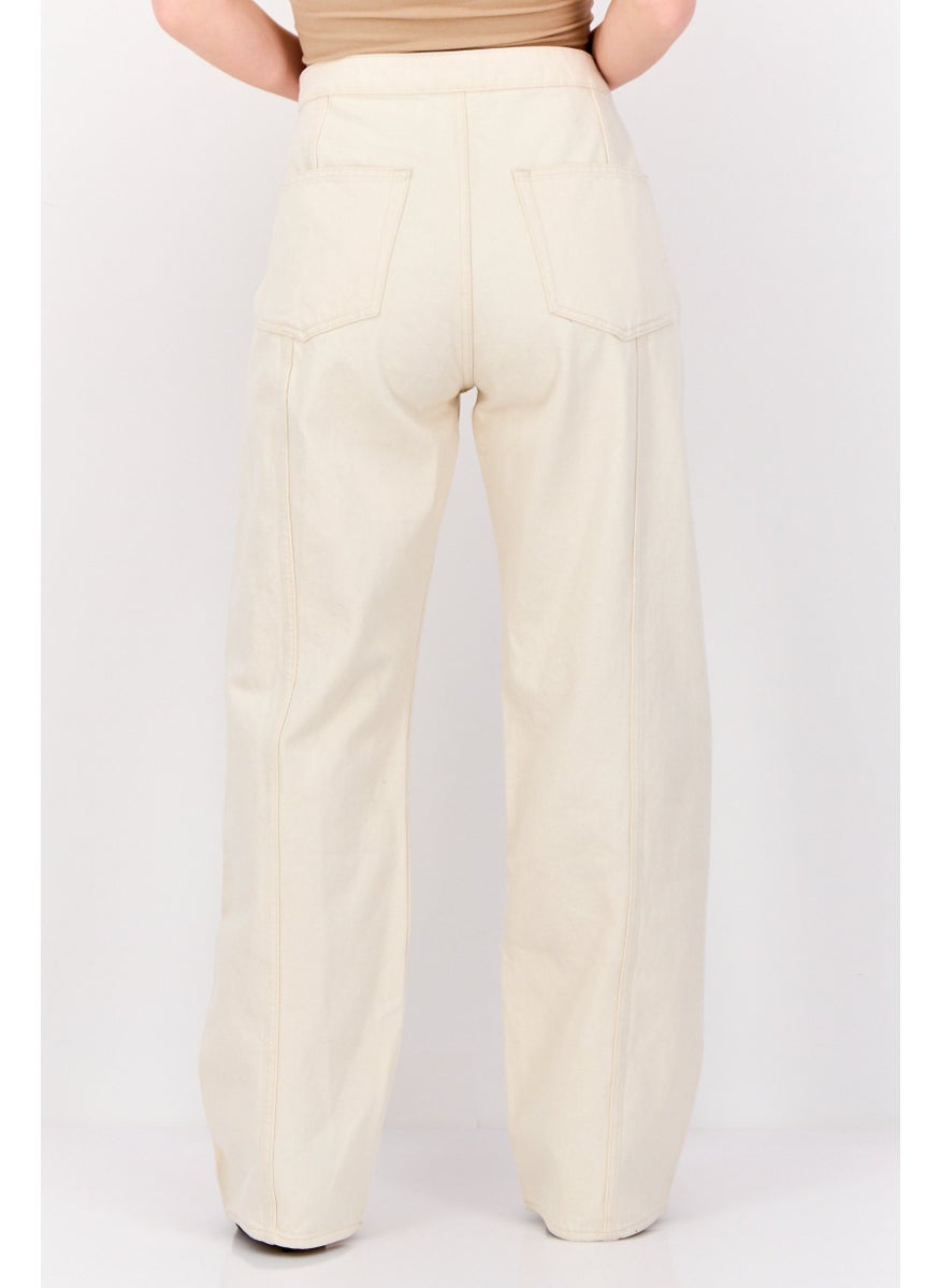 Women Regular Fit High Rise Wide Leg No Stretch Jeans, Light Beige