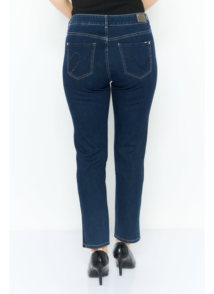 Women Regular Fit Straight Leg Stretchable Denim Jeans, Blue