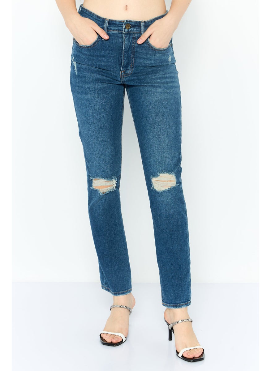 Women Regular Fit Washed Denim Jean, Blue