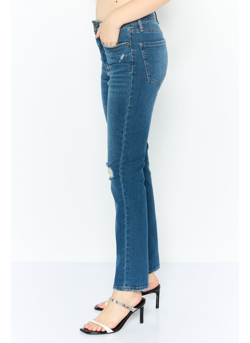 Women Regular Fit Washed Denim Jean, Blue