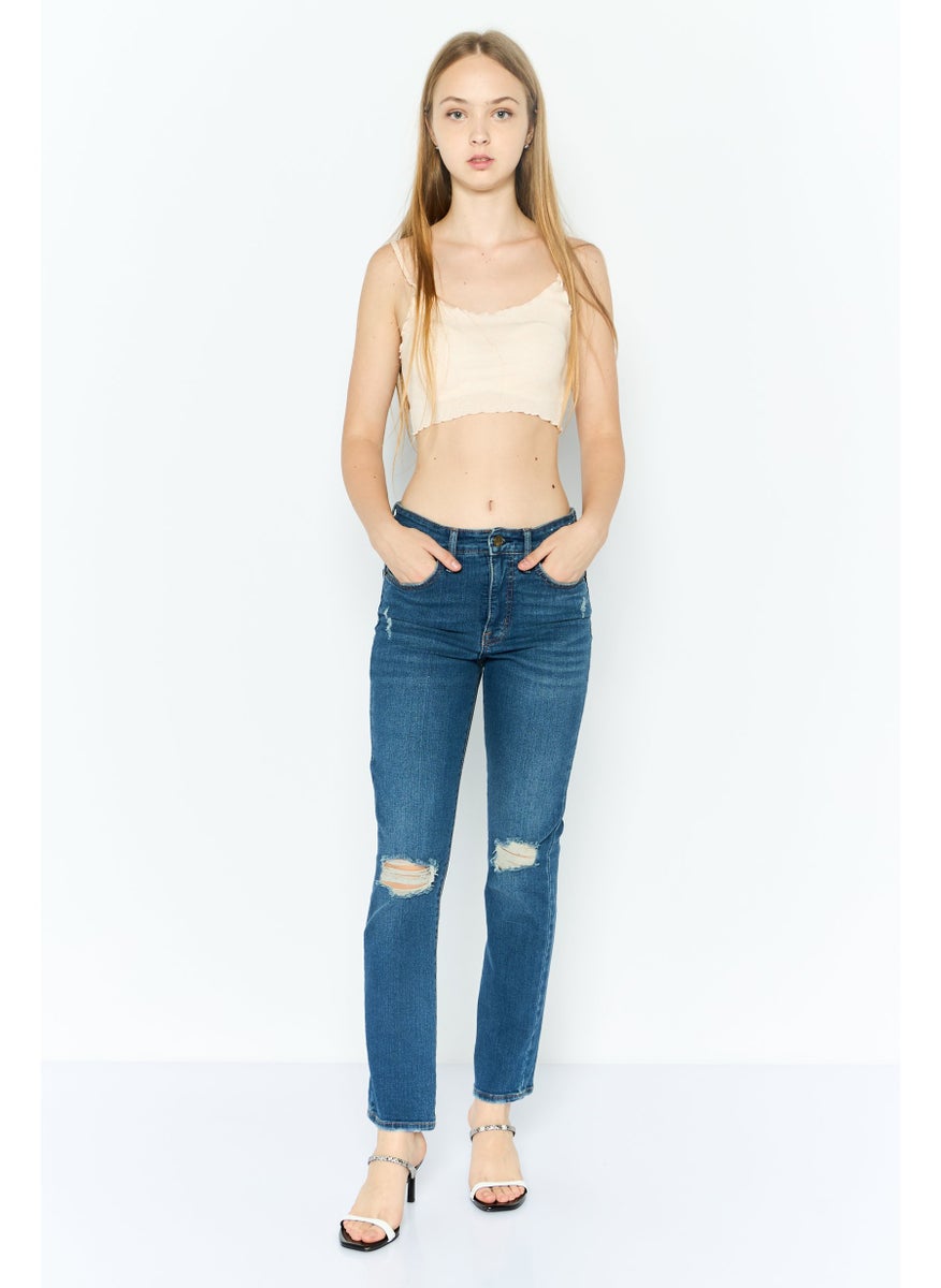 Women Regular Fit Washed Denim Jean, Blue