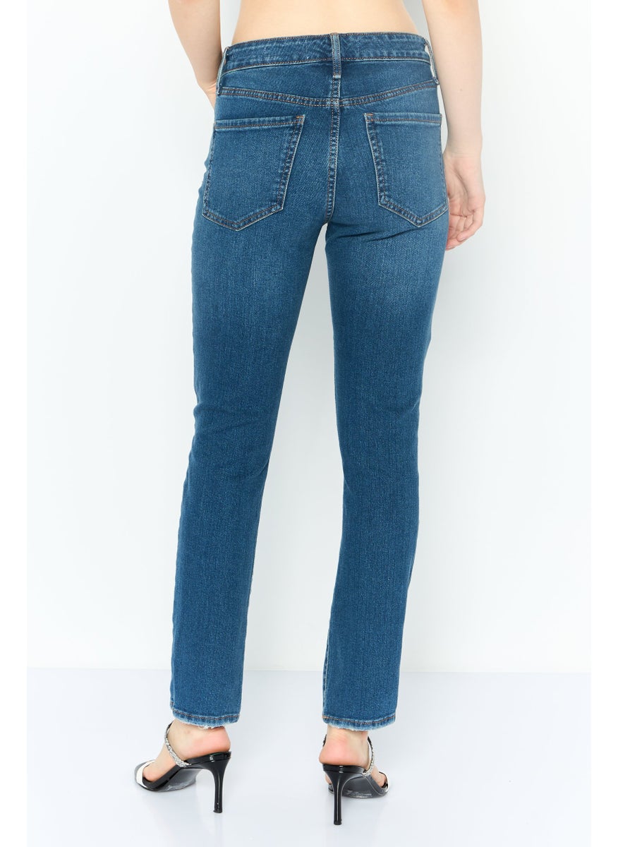 Women Regular Fit Washed Denim Jean, Blue