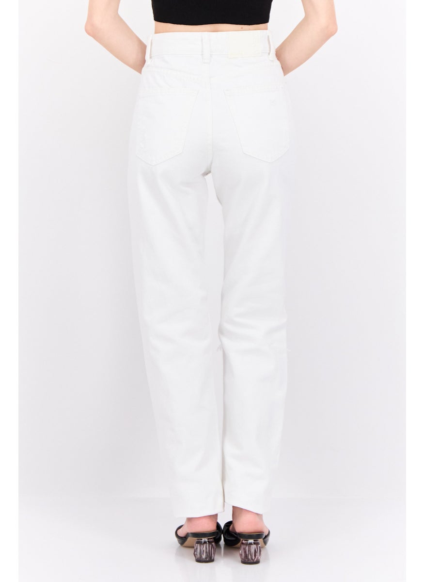 Women Straight Rip Non Stretchable Jeans, White