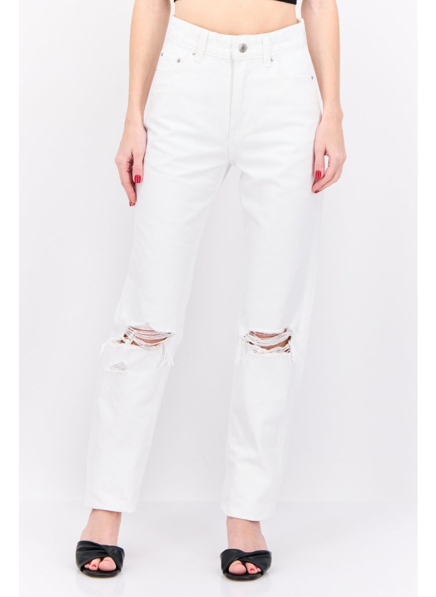 Women Straight Rip Non Stretchable Jeans, White